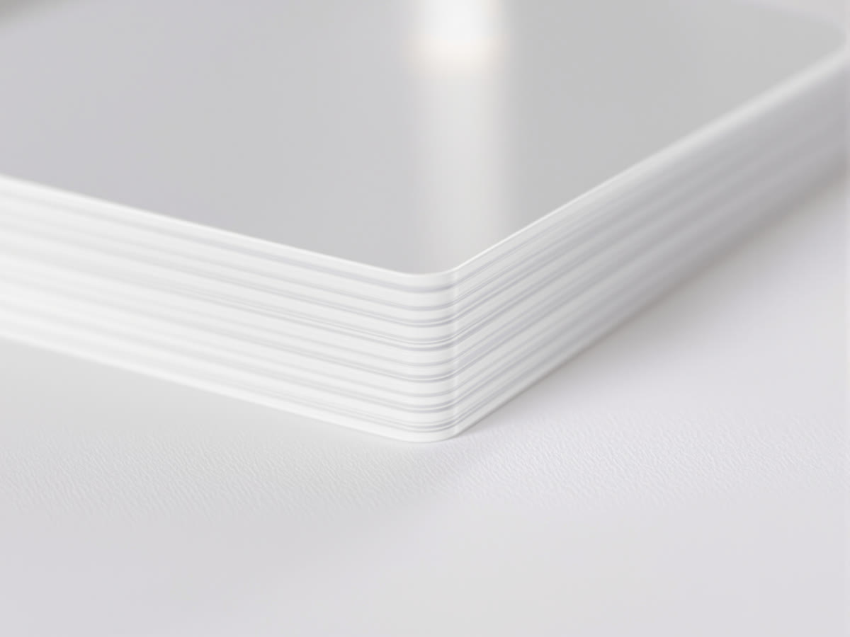 Macro of a laminated sheet edge showing the sealed layers