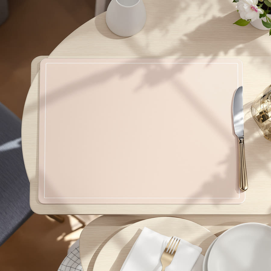 Laminated placemat on a table